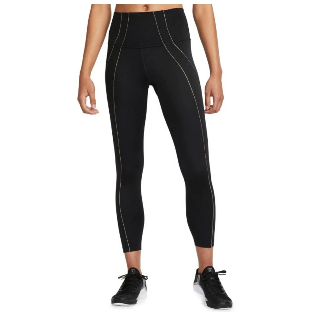 Nike Yoga High Waisted 7/8 Metallic Trim Leggings Womens Small Black DD5772 010